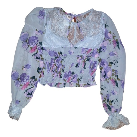 Free People Floral Lace Top - Purple and White - Picture 2 of 7